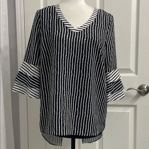 Renuar Black/White Striped Blouse with Tank Top Open Back 3 Layer 3/4 Sleeve SzS